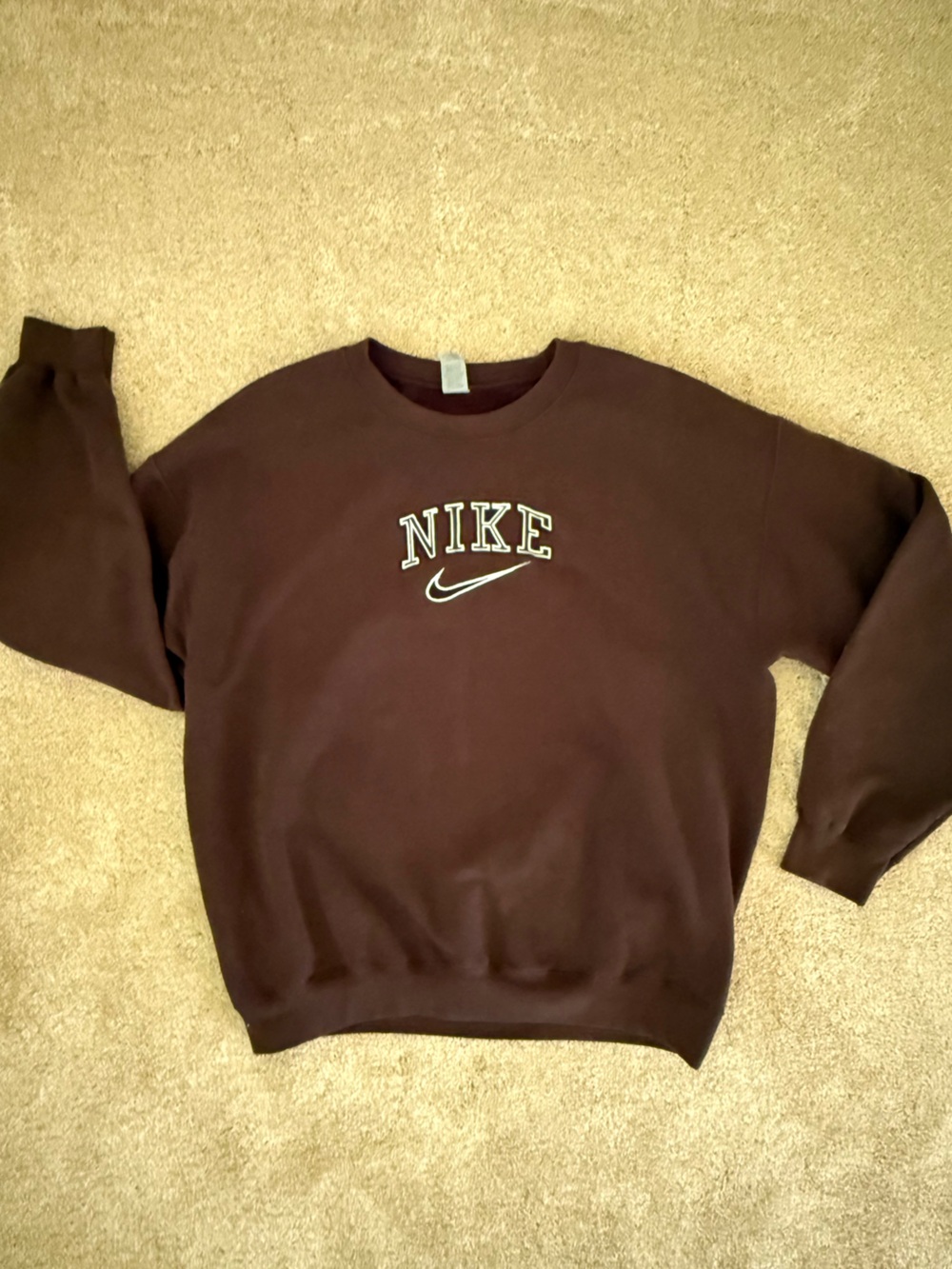Nike Style Brown Embroidered Crewneck – Inspired, Not Authentic